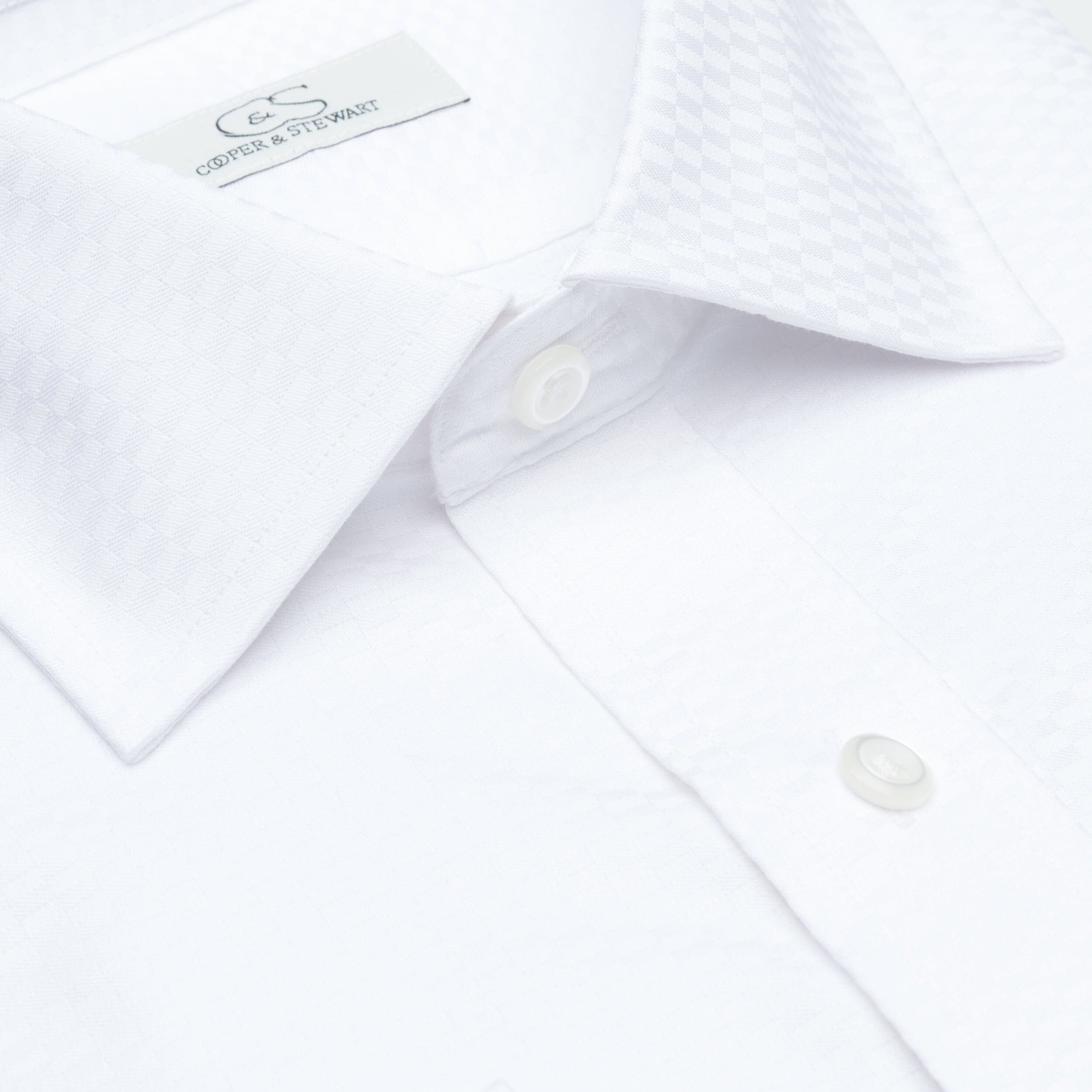 Men's White Tonal Tuxedo Spread Collar Dress Shirt – Cooper & Stewart