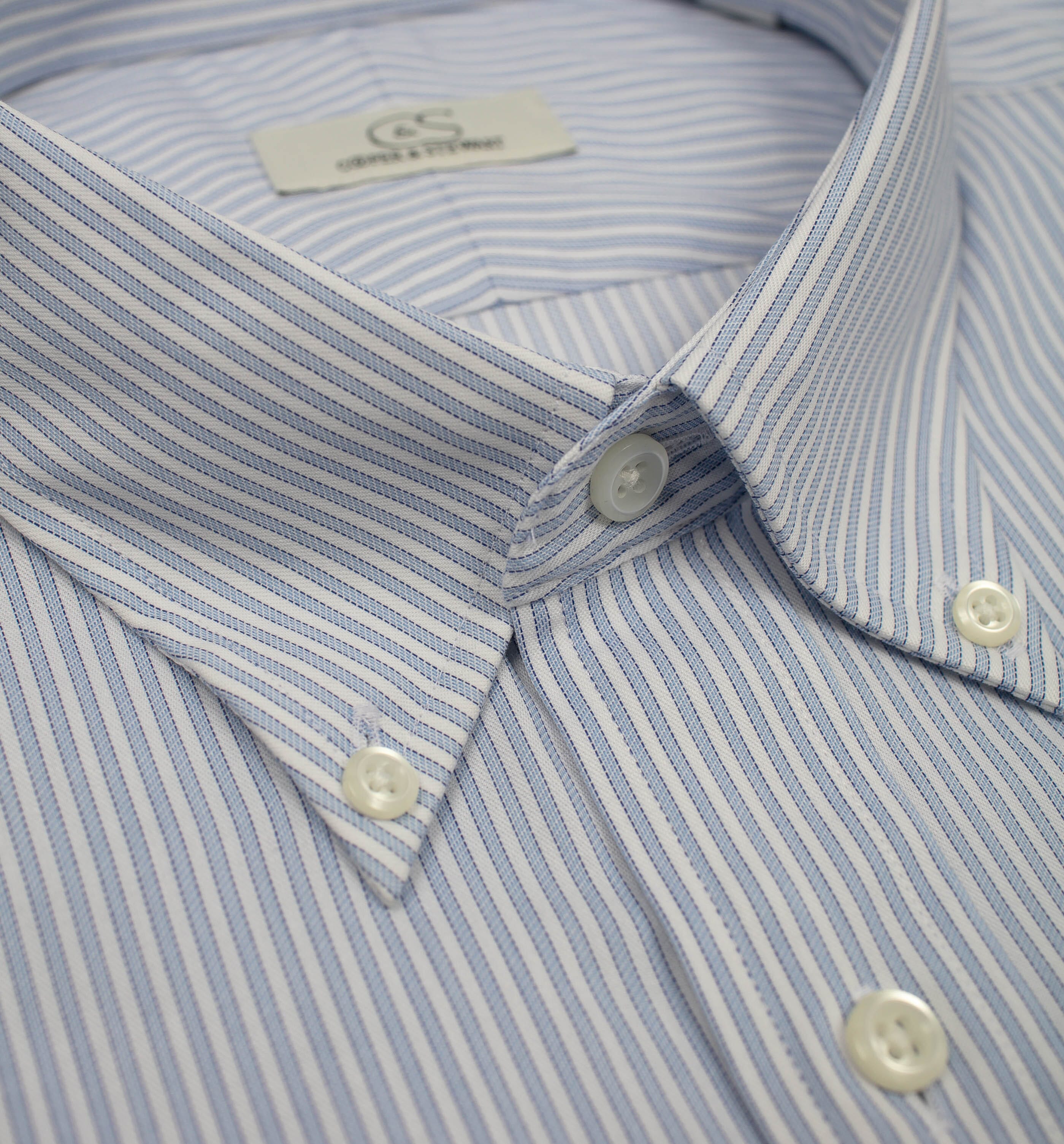 Men's Blue New Stripe Tailored Fit Button Down Collar Dress Shirt (95