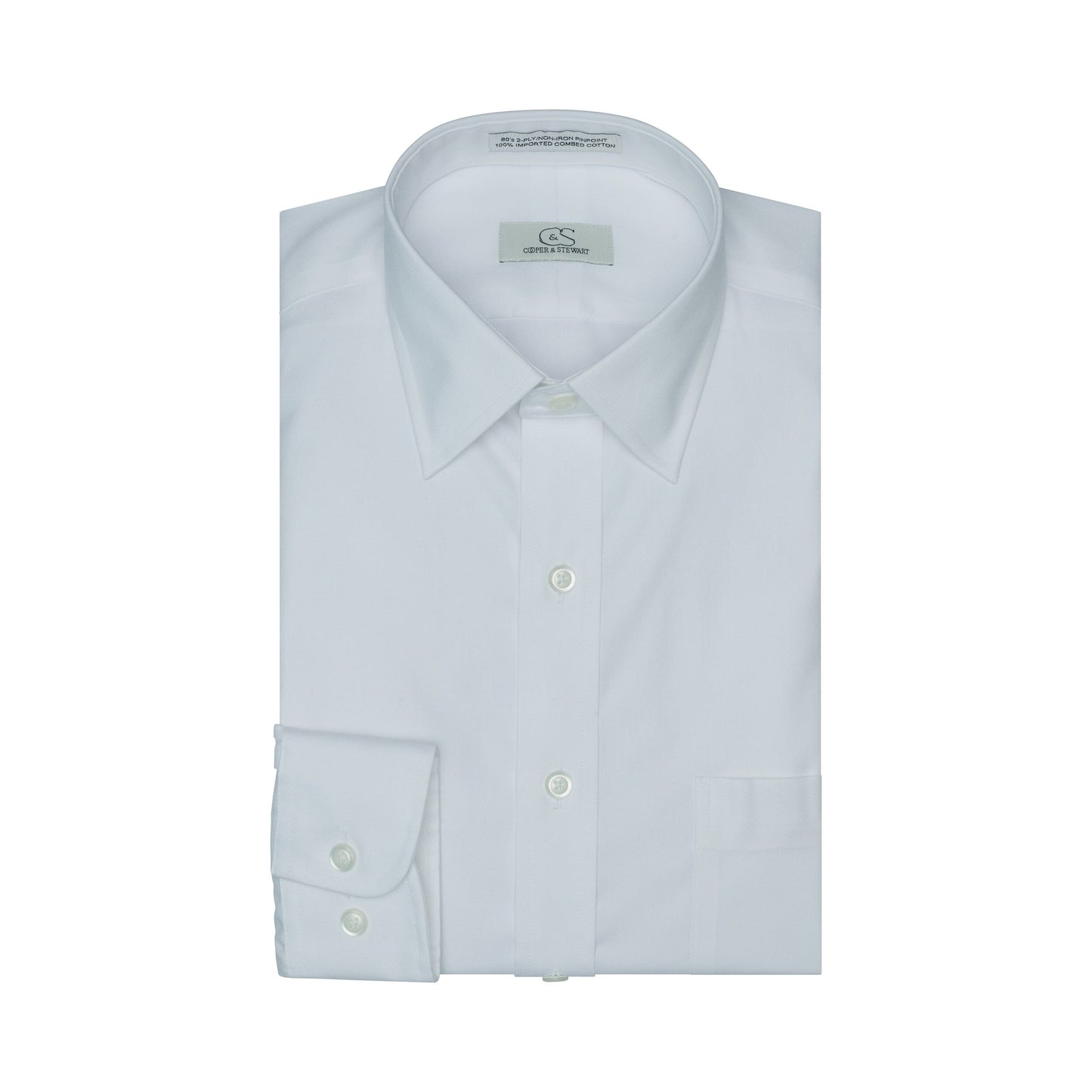 107 SF SC - Stretch White Slim Fit Spread Collar Cooper and Stewart 