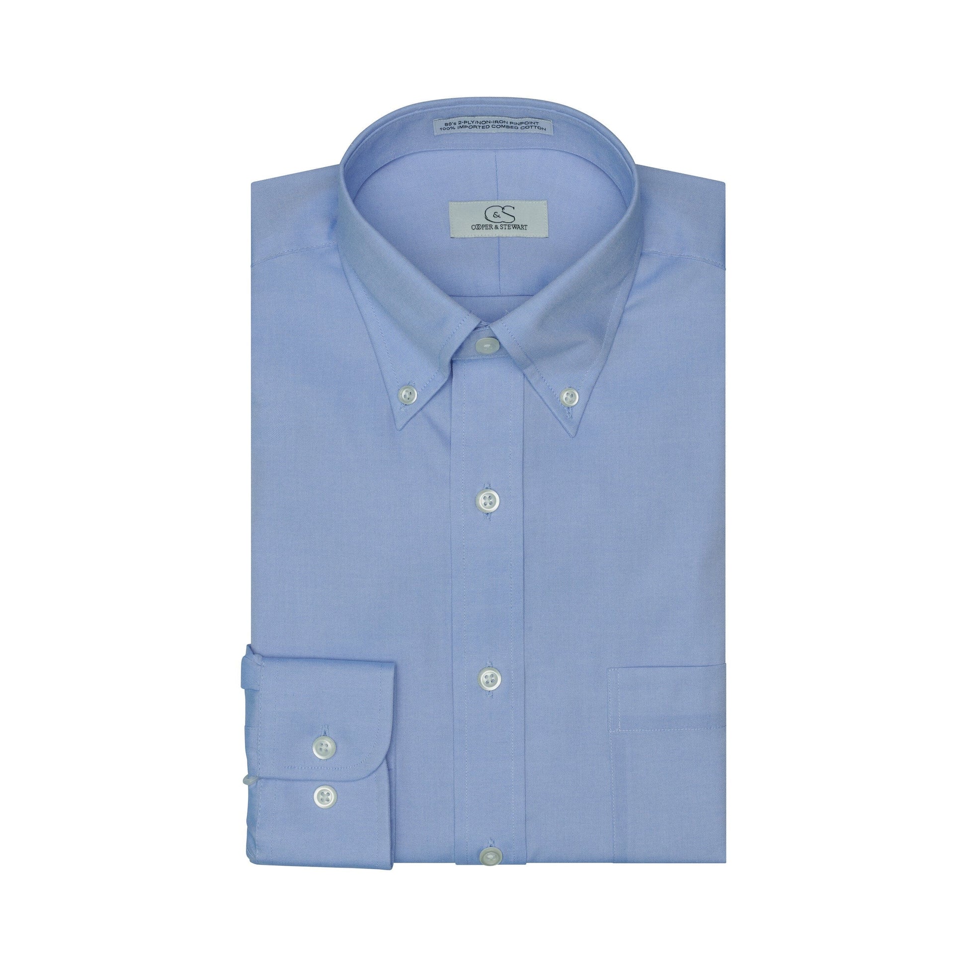 002 TF BD - Blue Tailored Fit Button Down Collar Cooper and Stewart 