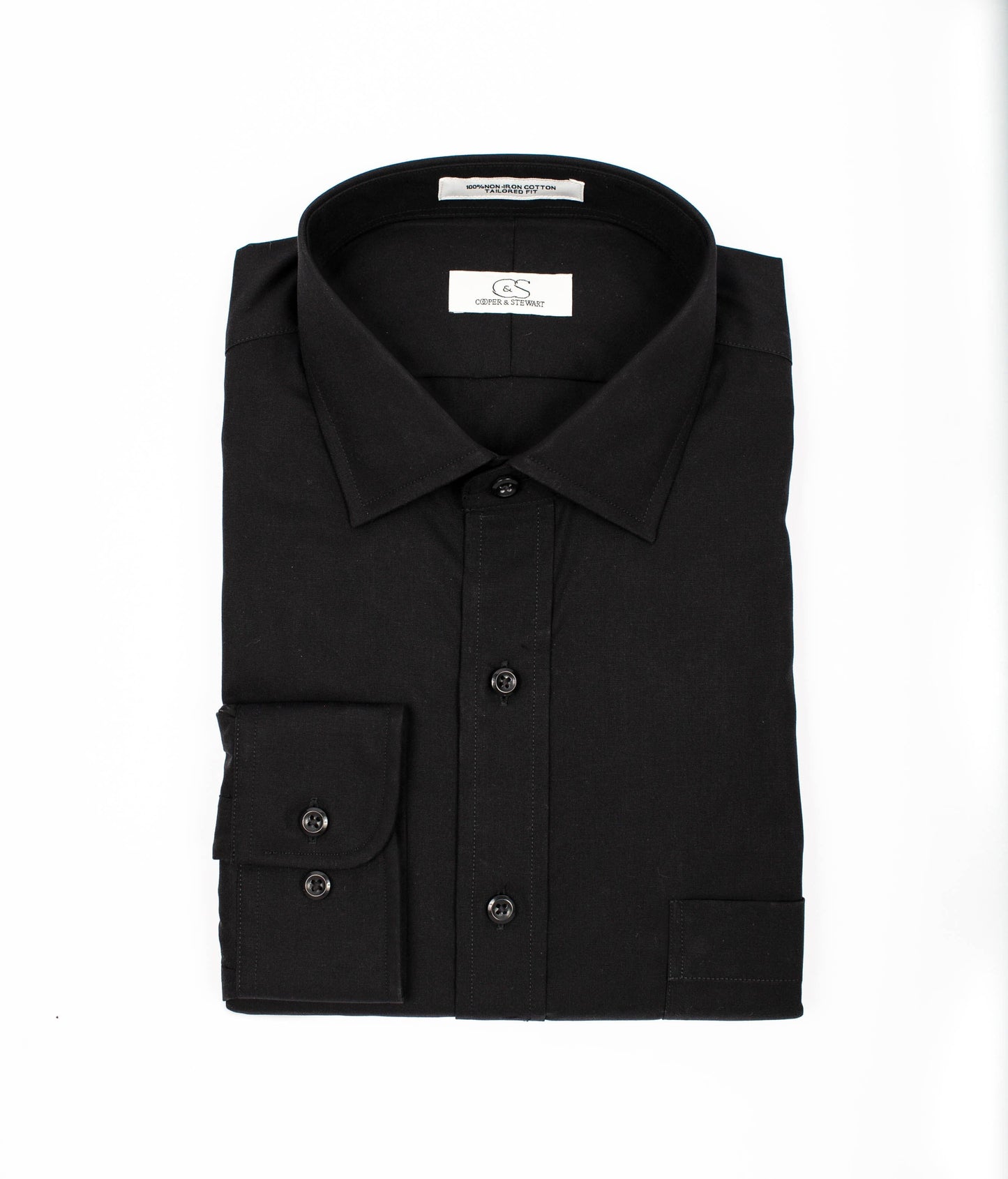 004 TF SC - Black Tailored Fit Spread Collar Cooper and Stewart 