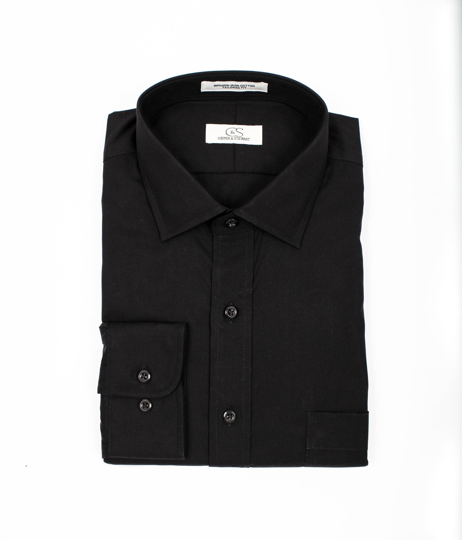 004 TF SC - Black Tailored Fit Spread Collar Cooper and Stewart 