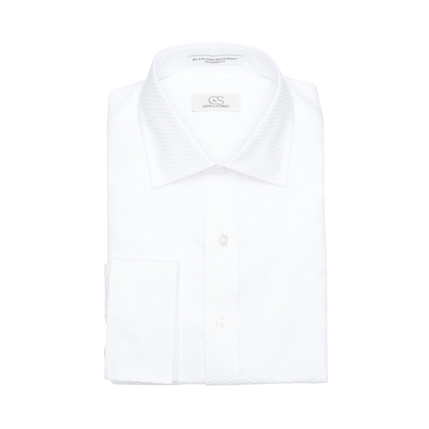 010 TF SC - White Tonal Tuxedo Tailored Fit Spread Collar Cooper and Stewart 