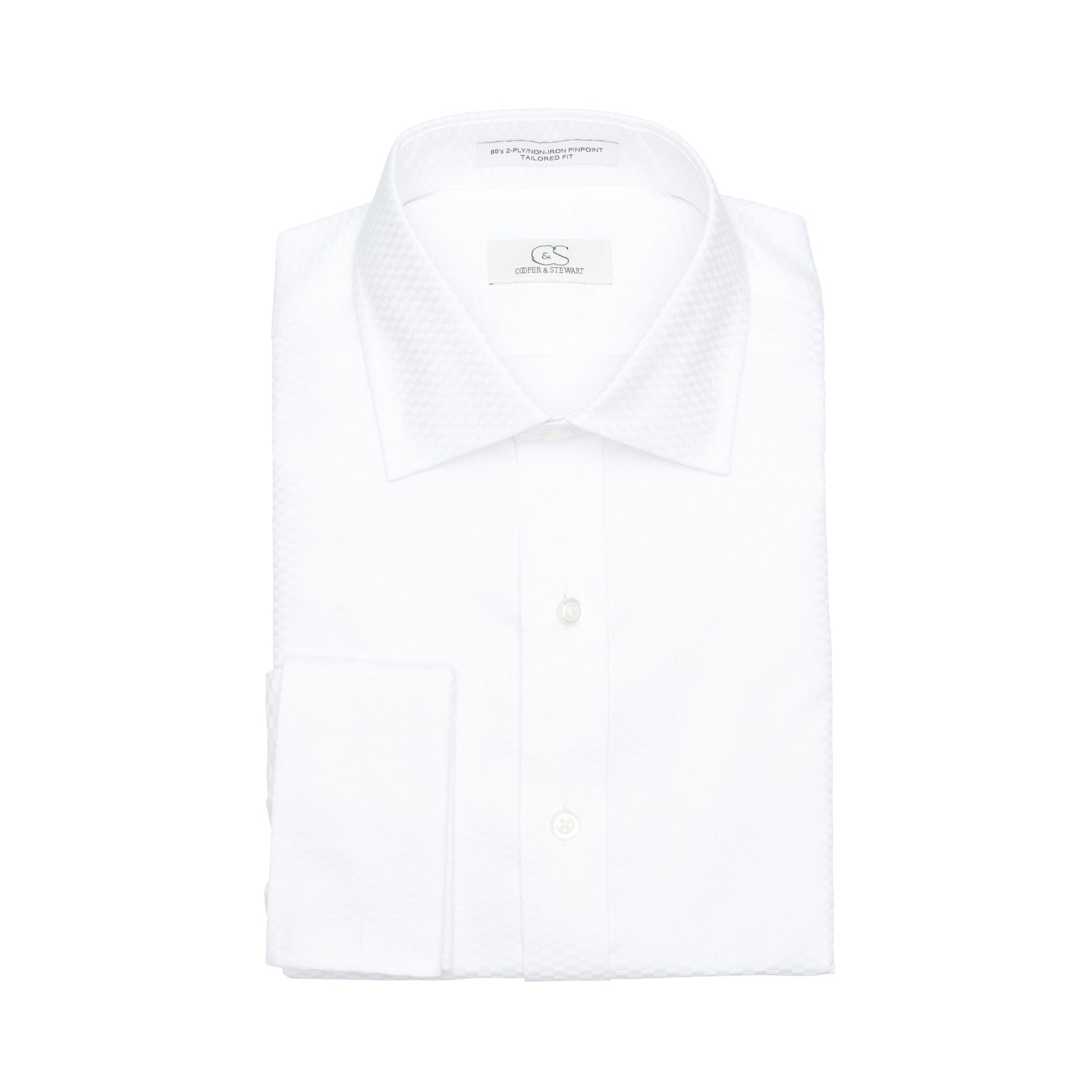 010 TF SC - White Tonal Tuxedo Tailored Fit Spread Collar Cooper and Stewart 