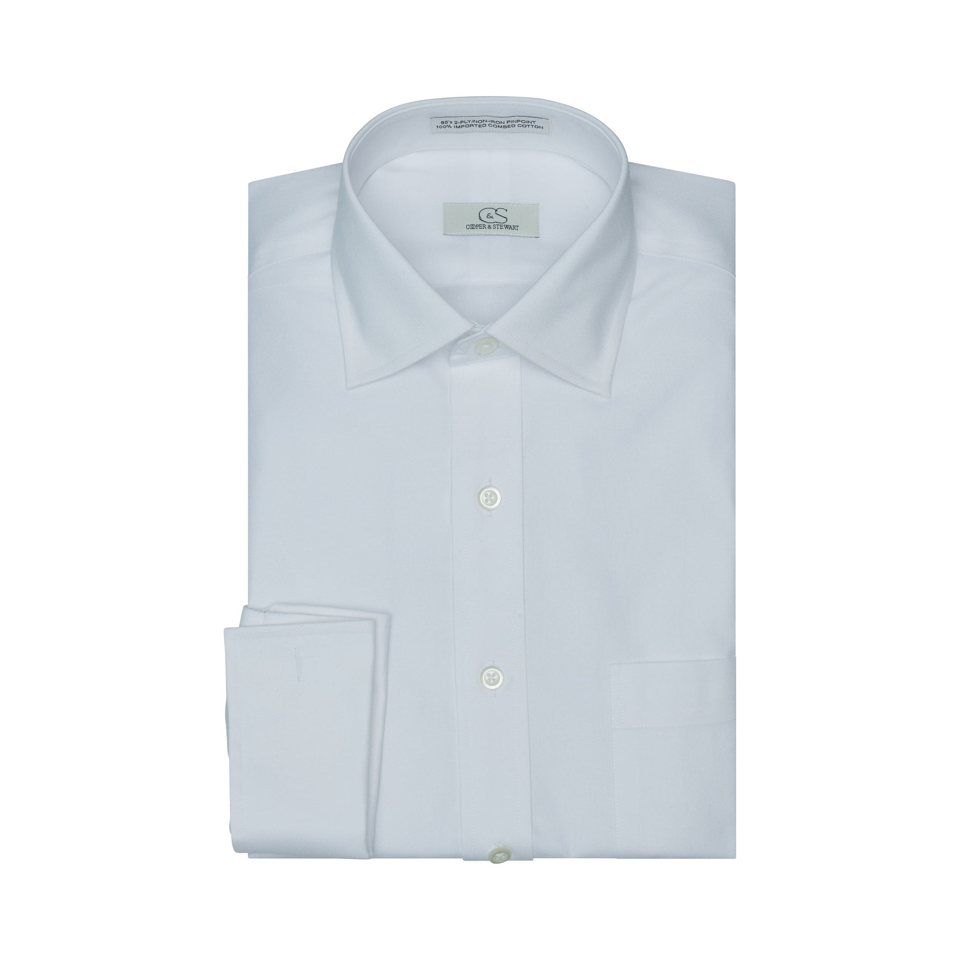 011 TF SC - White French Cuff Tailored Fit Spread Collar Cooper and Stewart 