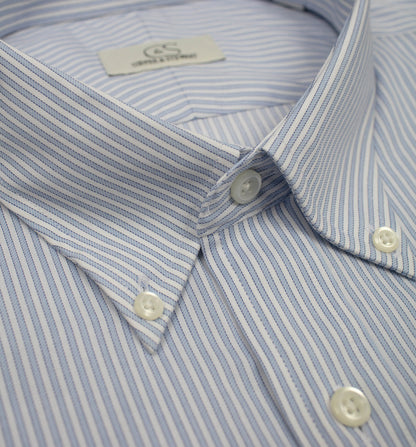 012 TF BD - Blue New Stripe Tailored Fit Button Down Collar (95/5) Cooper and Stewart 