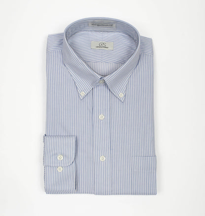 012 TF BD - Blue New Stripe Tailored Fit Button Down Collar (95/5) Cooper and Stewart 