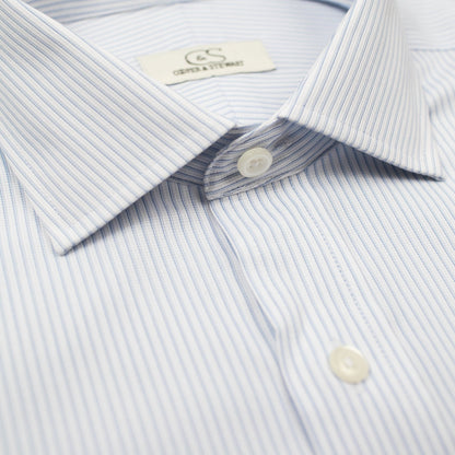 013 SC - Blue Textured Stripe Spread Collar (95/5) Cooper and Stewart 
