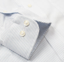 013 TF SC - Blue Textured Stripe Tailored Fit Spread Collar (95/5) Cooper and Stewart 