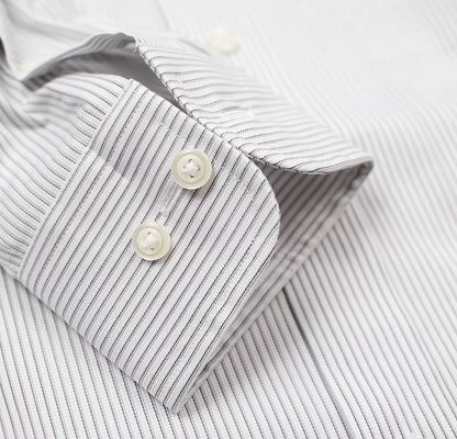 014 TF SC - Black Textured Stripe Tailored Fit Spread Collar (95/5) Cooper and Stewart 