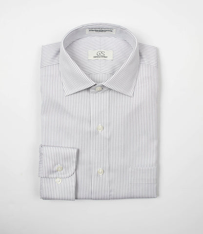014 TF SC - Black Textured Stripe Tailored Fit Spread Collar (95/5) Cooper and Stewart 