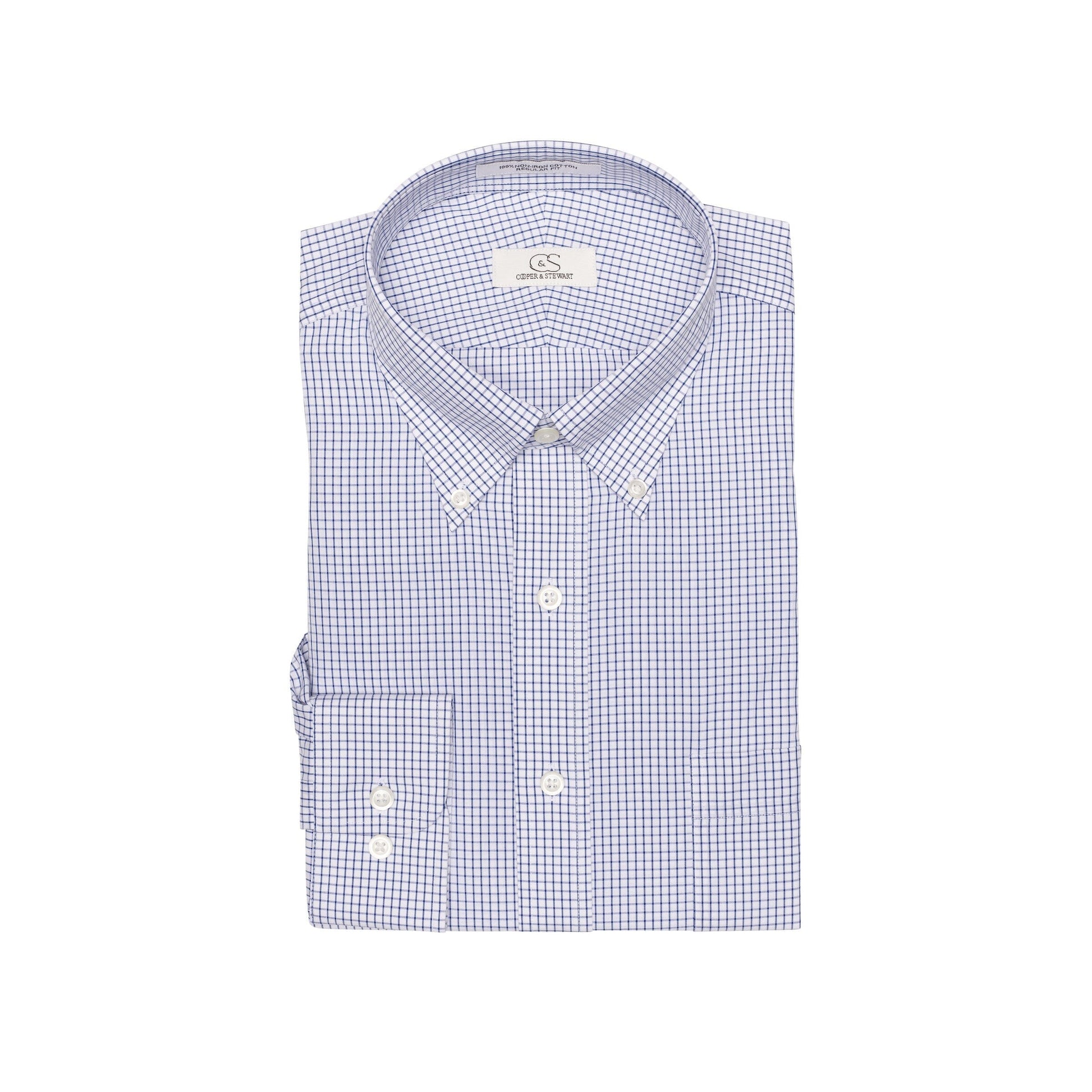 015 BD - Blue Classic Check Button Down Collar Cooper and Stewart 