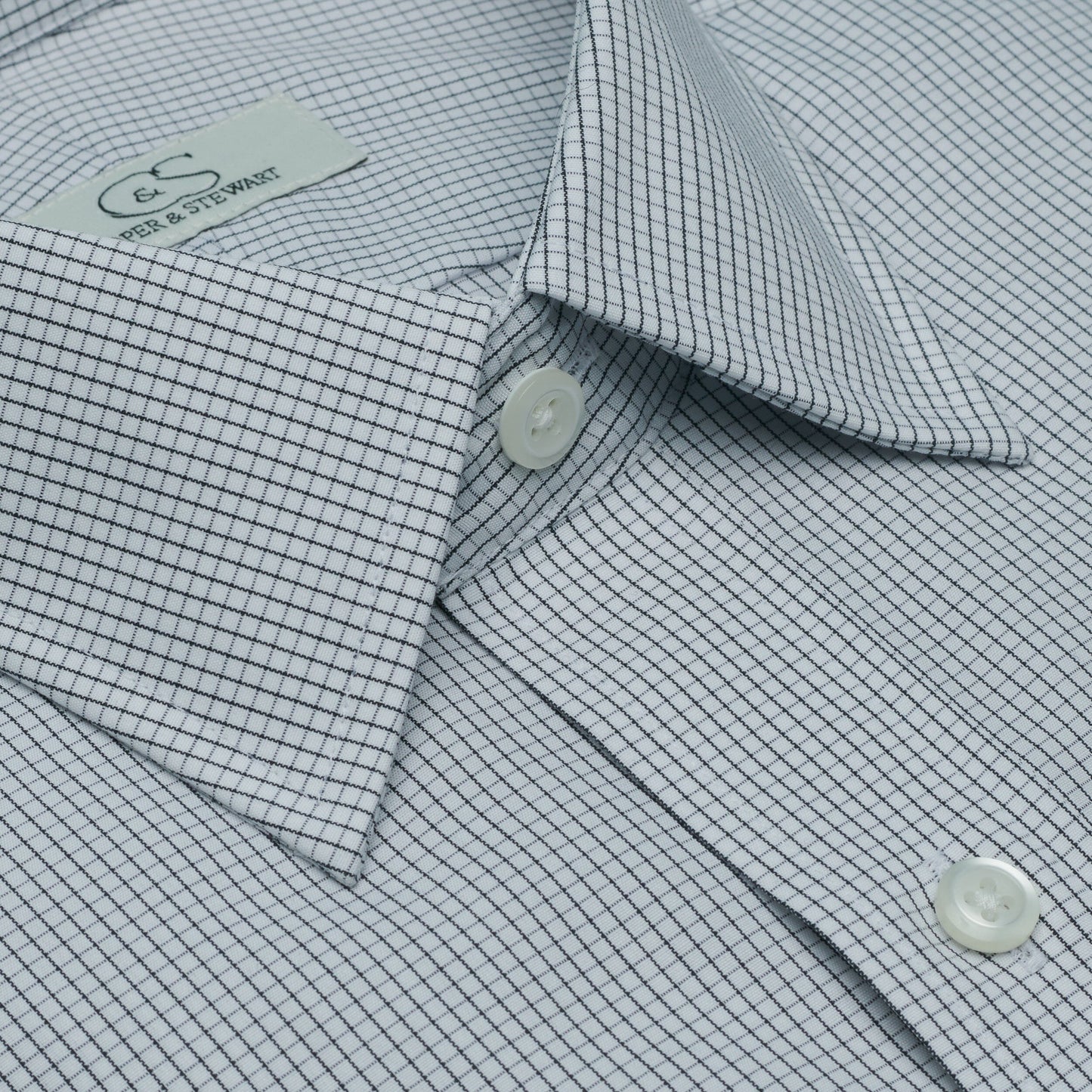 018 SC - Black Graph Check Spread Collar Cooper and Stewart 