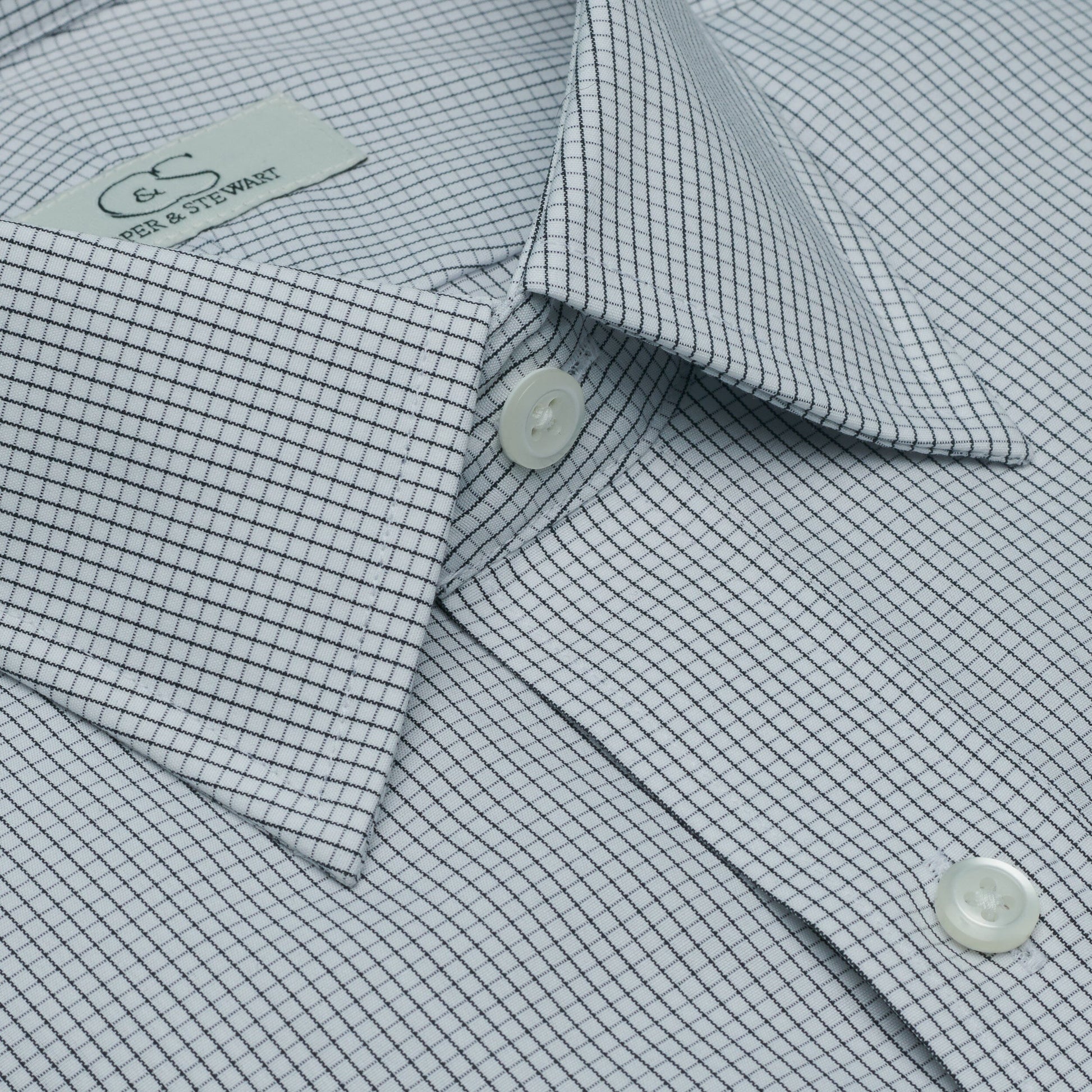 018 SC - Black Graph Check Spread Collar Cooper and Stewart 