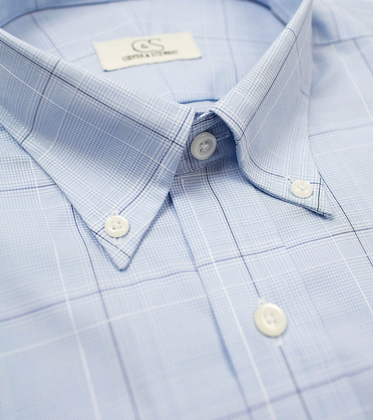 021 TF BD - Blue Ground Square Box Check Tailored Fit Button Down Collar Cooper and Stewart 