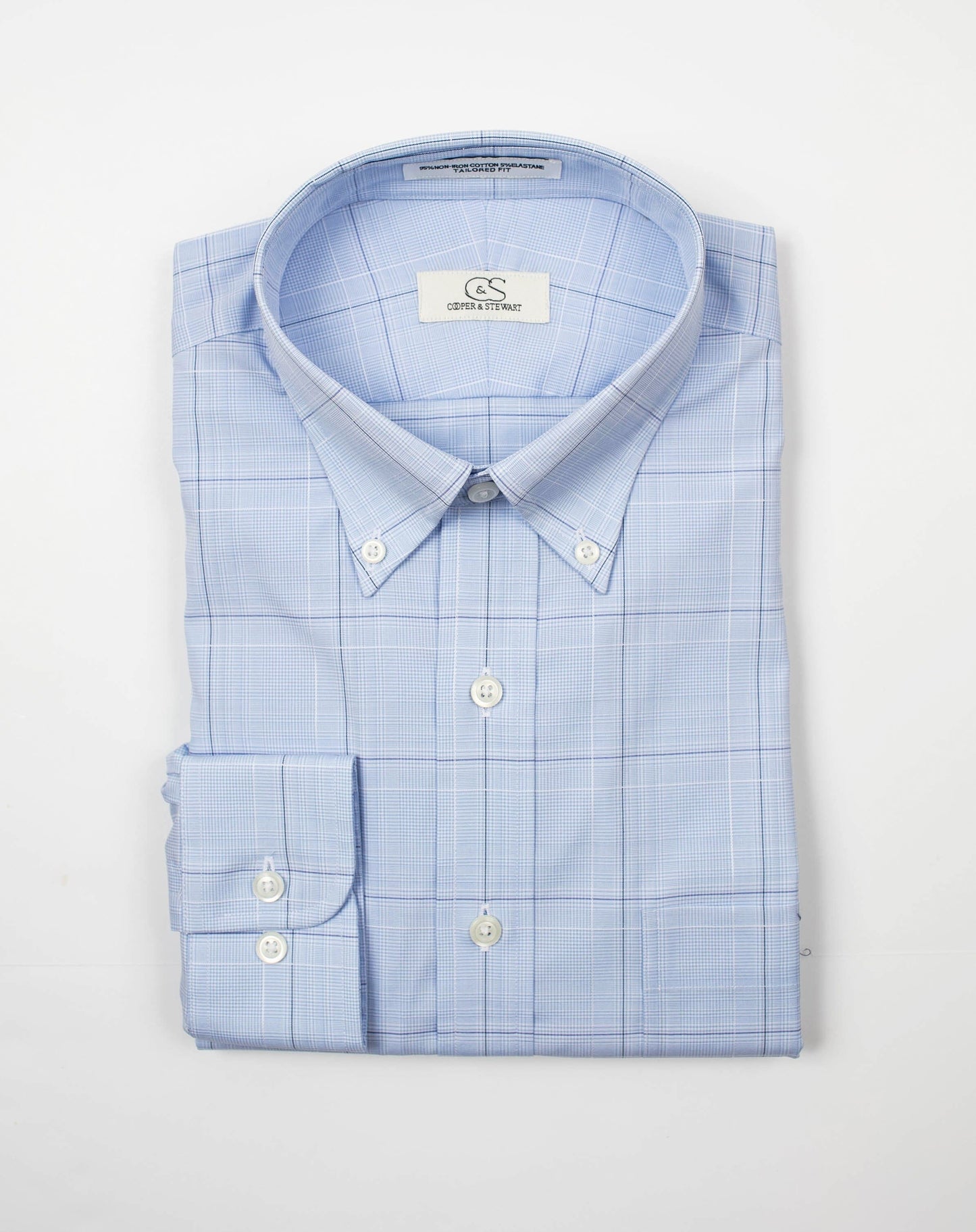021 BD - Blue Ground Square Box Check Button Down Collar Cooper and Stewart 
