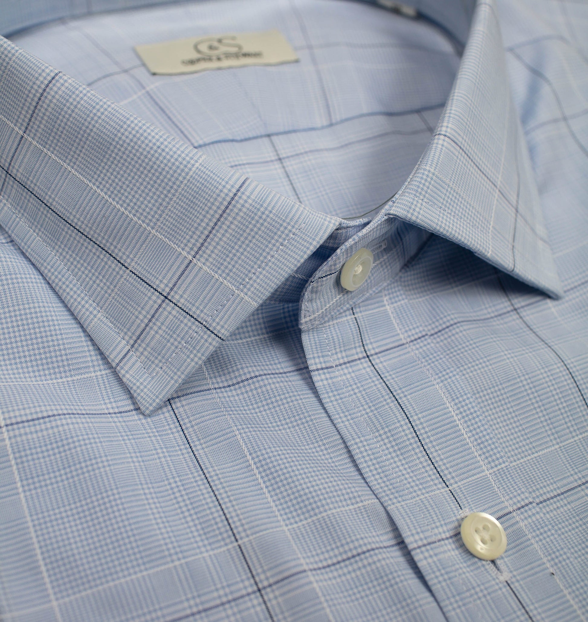 021 SC - Blue Ground Square Box Check Spread Collar Cooper and Stewart 