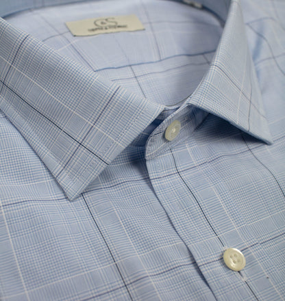 021 SC - Blue Ground Square Box Check Spread Collar Cooper and Stewart 