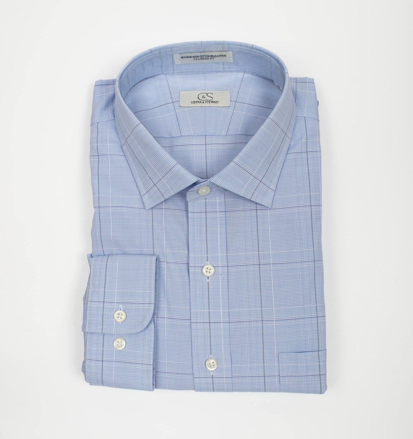 021 SC - Blue Ground Square Box Check Spread Collar Cooper and Stewart 