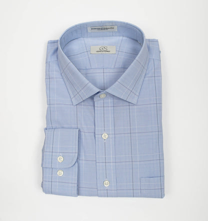 021 TF SC - Blue Ground Square Box Check Tailored Fit Spread Collar Cooper and Stewart 
