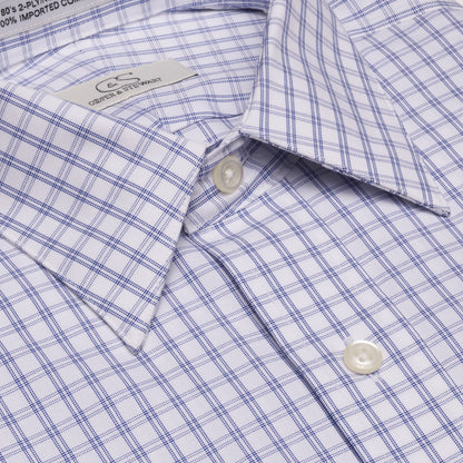 033 SC - Blue Double Bar Check Spread Collar Cooper and Stewart 