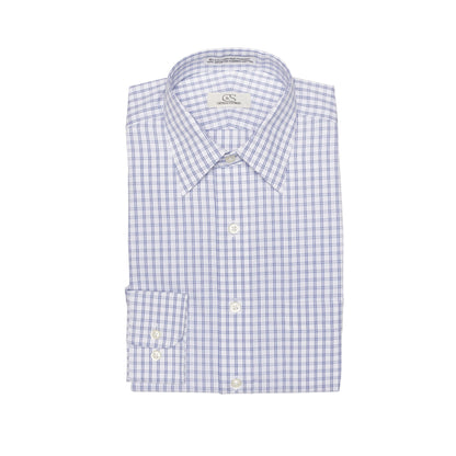 033 SC - Blue Double Bar Check Spread Collar Cooper and Stewart 