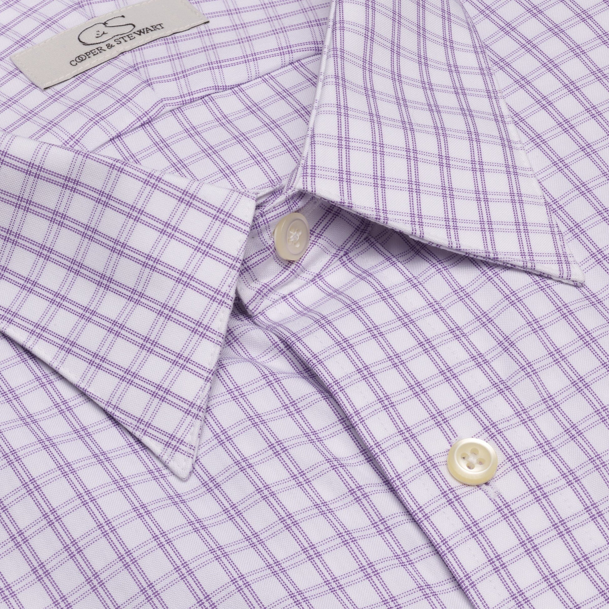034 SC - Lavender Double Bar Check Spread Collar Cooper and Stewart 