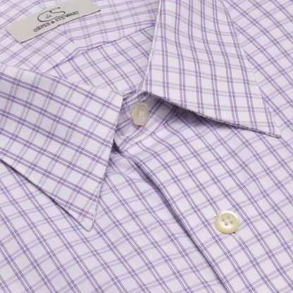 034 SC - Lavender Double Bar Check Spread Collar Cooper and Stewart 