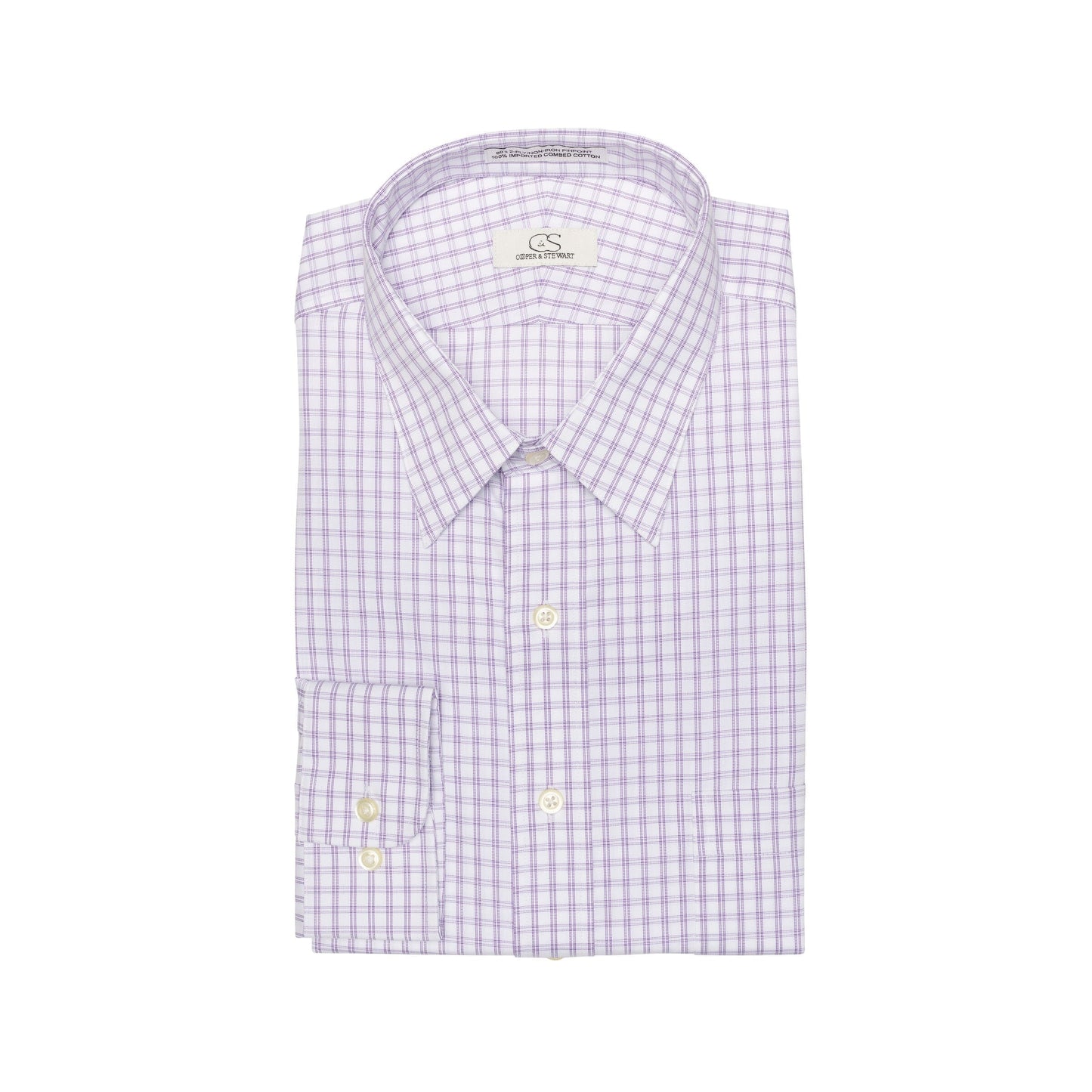 034 SC - Lavender Double Bar Check Spread Collar Cooper and Stewart 