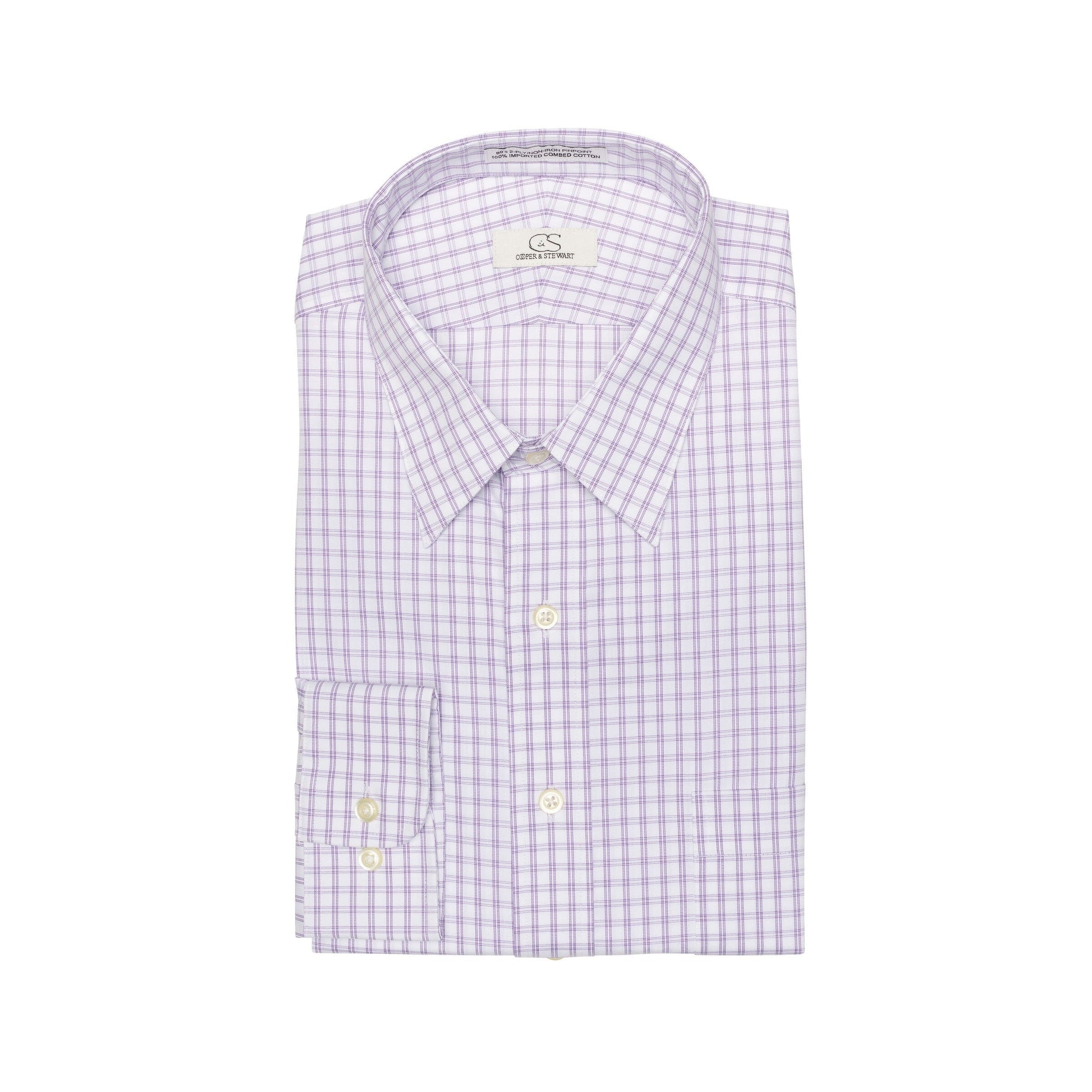 034 SC - Lavender Double Bar Check Spread Collar Cooper and Stewart 