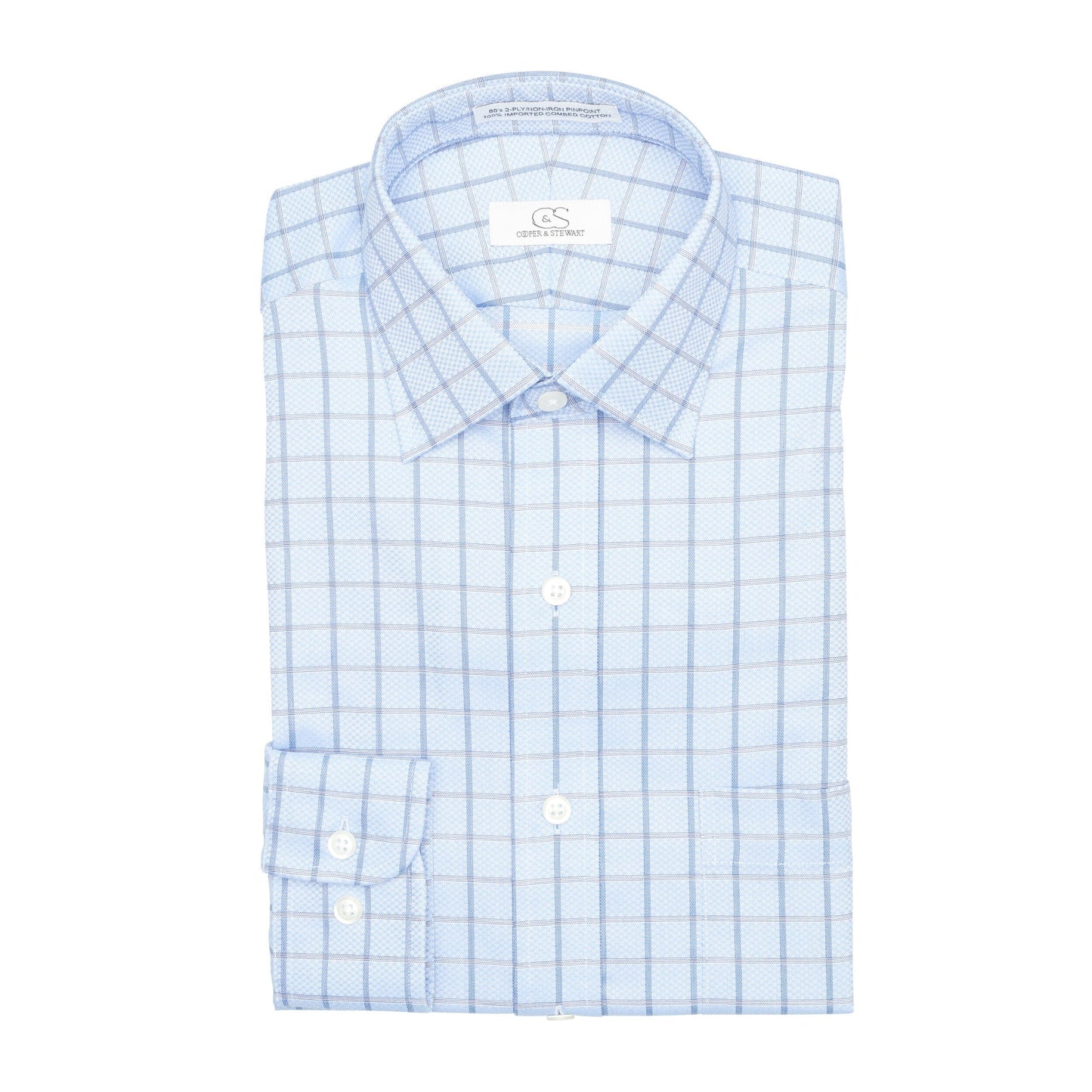 046 TF SC - Blue Text Box Check Tailored Fit Spread Collar Cooper and Stewart 