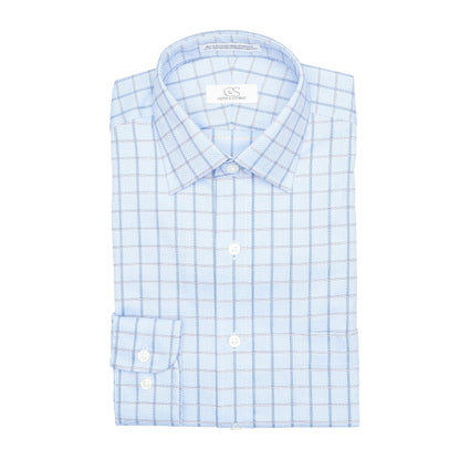 046 TF SC - Blue Text Box Check Tailored Fit Spread Collar Cooper and Stewart 