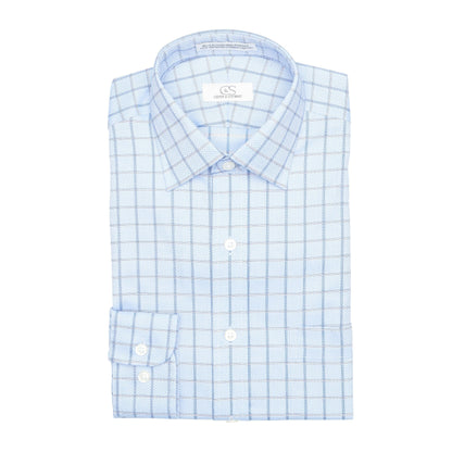 046 CP TF SC - Blue Text Box Check Tailored Fit Spread Collar Cooper and Stewart 