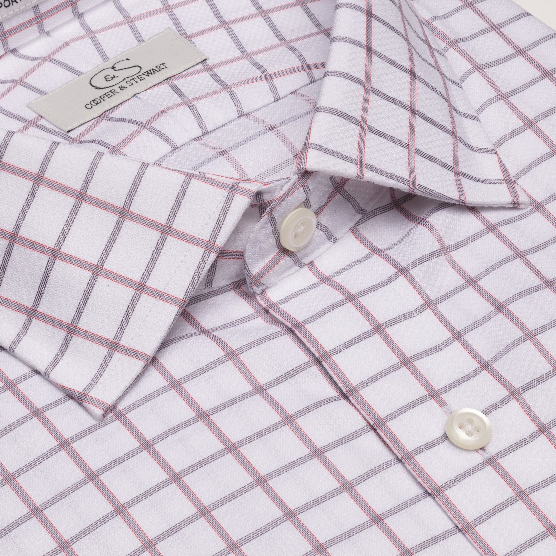 047 SC - Coral Text Box Check Spread Collar Cooper and Stewart 