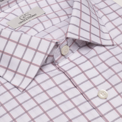 047 SC - Coral Text Box Check Spread Collar Cooper and Stewart 