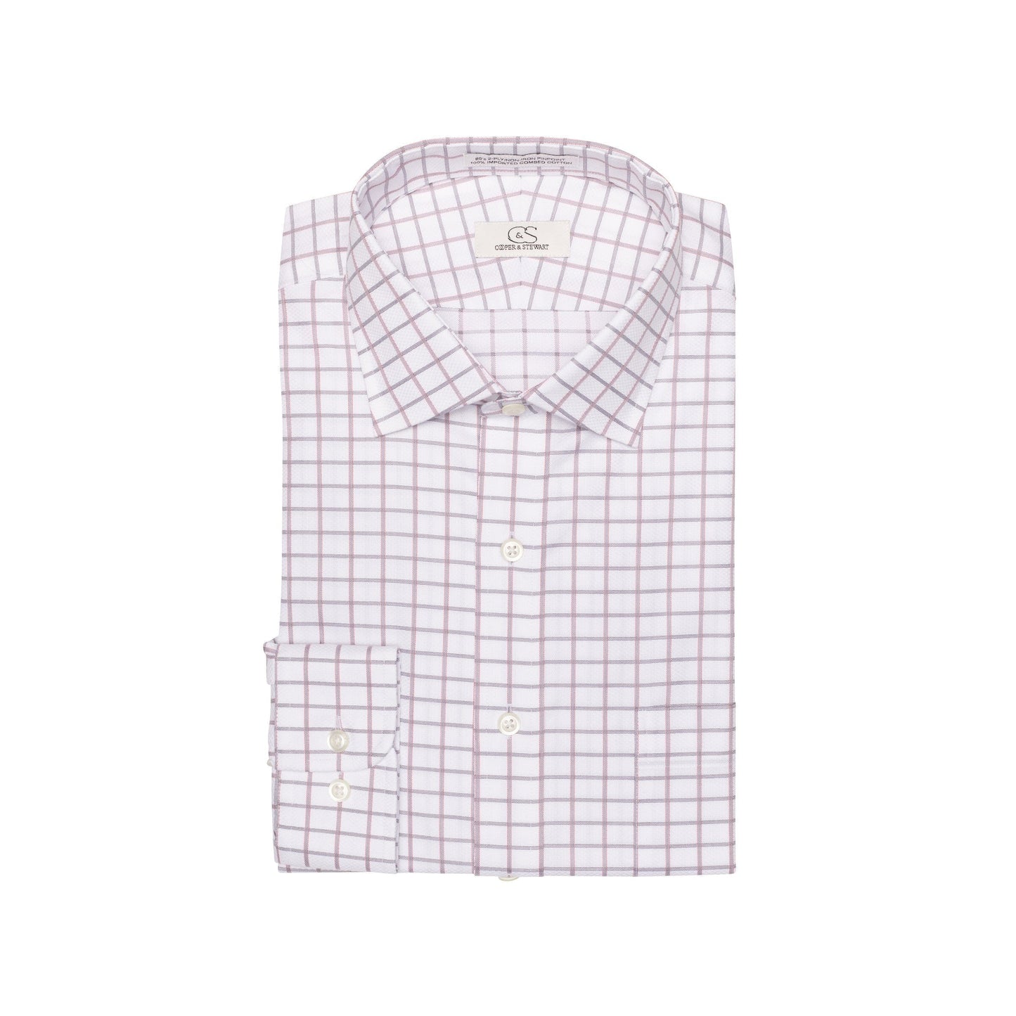 047 SC - Coral Text Box Check Spread Collar Cooper and Stewart 