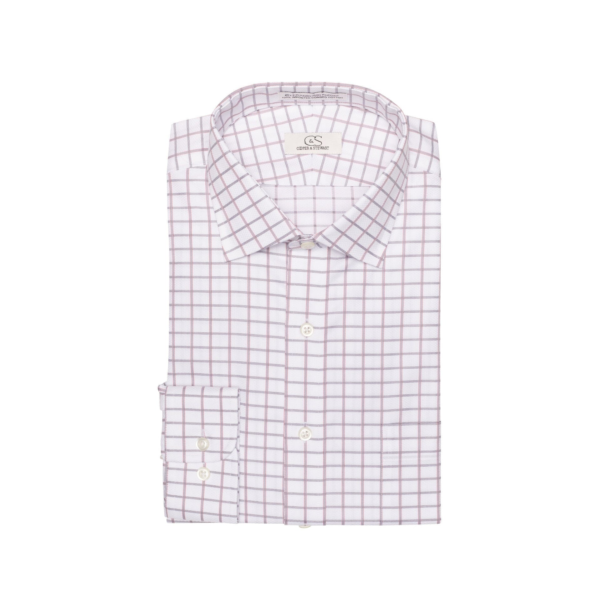 047 SC - Coral Text Box Check Spread Collar Cooper and Stewart 