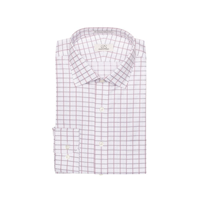 047 SC - Coral Text Box Check Spread Collar Cooper and Stewart 