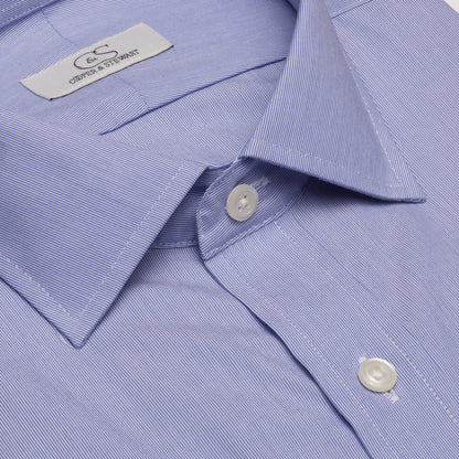 048 TF SC - Blue Fine Line Stripe Tailored Fit Spread Collar Cooper and Stewart 
