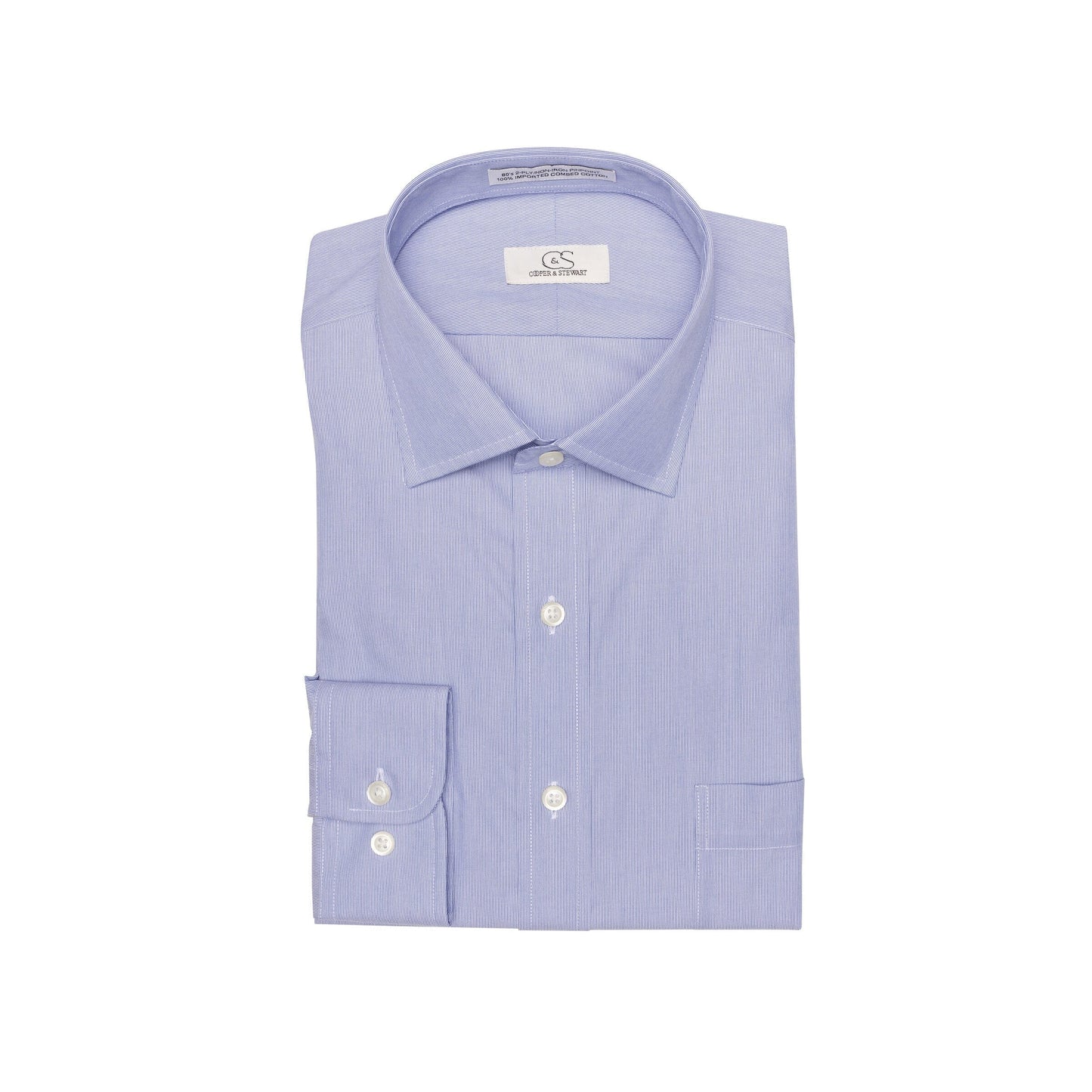 048 SC - Blue Fine Line Stripe Spread Collar Cooper and Stewart 