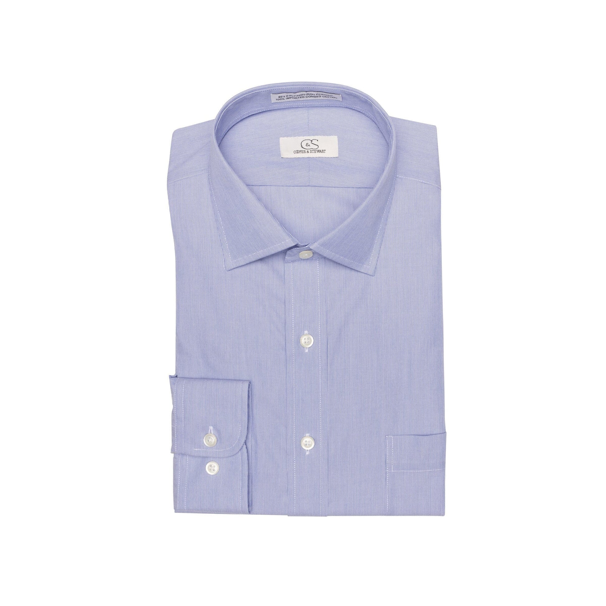 048 SC - Blue Fine Line Stripe Spread Collar Cooper and Stewart 