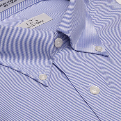 049 TF BD - Blue Fine Line Stripe Tailored Fit Button Down Collar Cooper and Stewart 