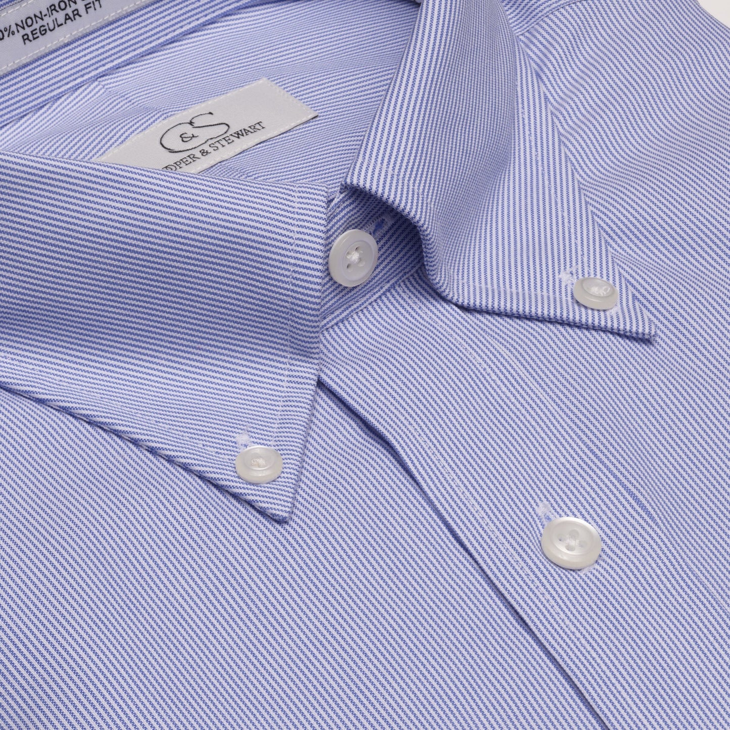 049 BD - Blue Fine Line Stripe Button Down Collar Cooper and Stewart 