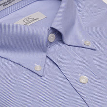 049 BD - Blue Fine Line Stripe Button Down Collar Cooper and Stewart 