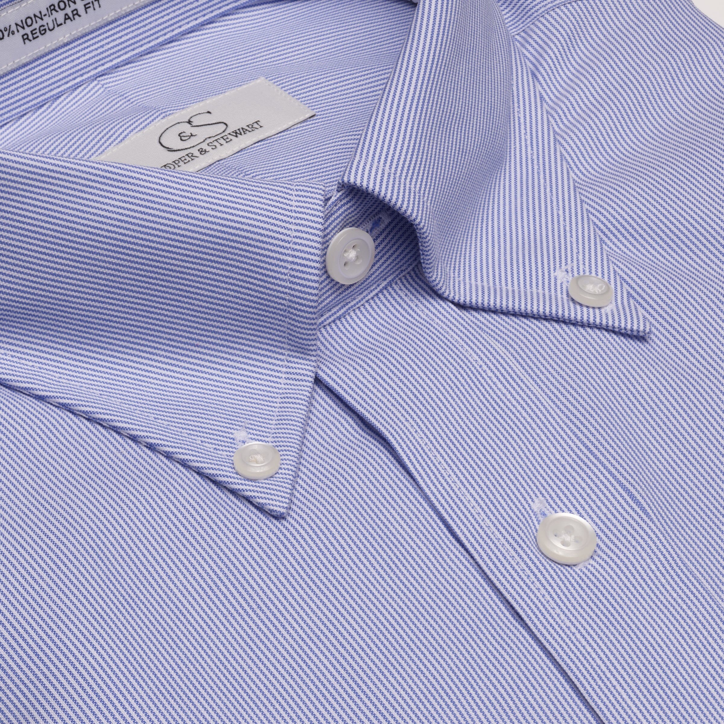 049 BD - Blue Fine Line Stripe Button Down Collar Cooper and Stewart 