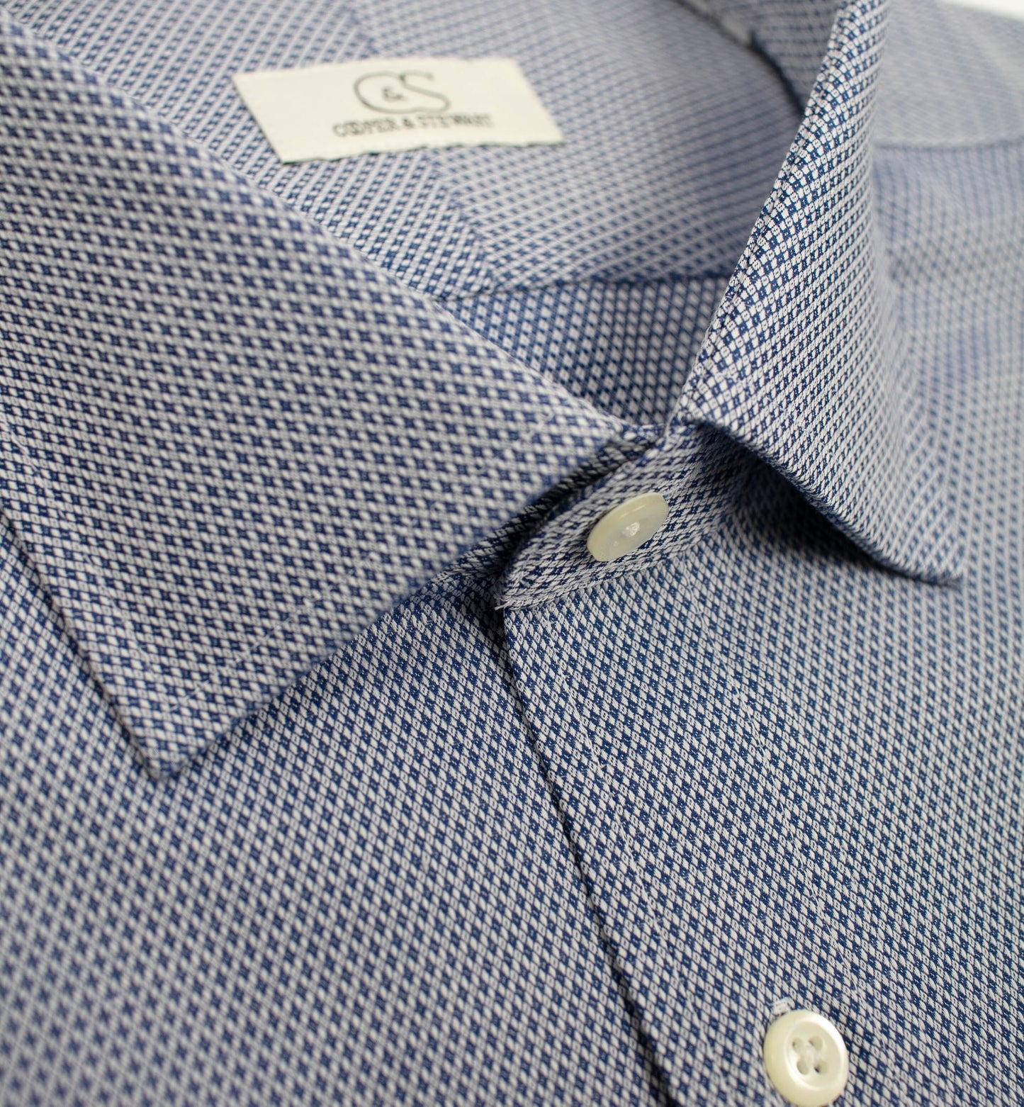 053 TF SC - Blue Diamond Dobby Tailored Fit Spread Collar Dress Shirt Cooper and Stewart 