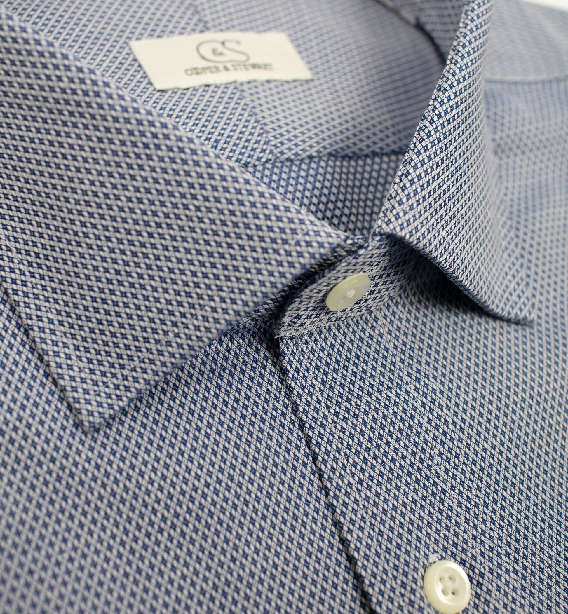 053 TF SC - Blue Diamond Dobby Tailored Fit Spread Collar Dress Shirt Cooper and Stewart 