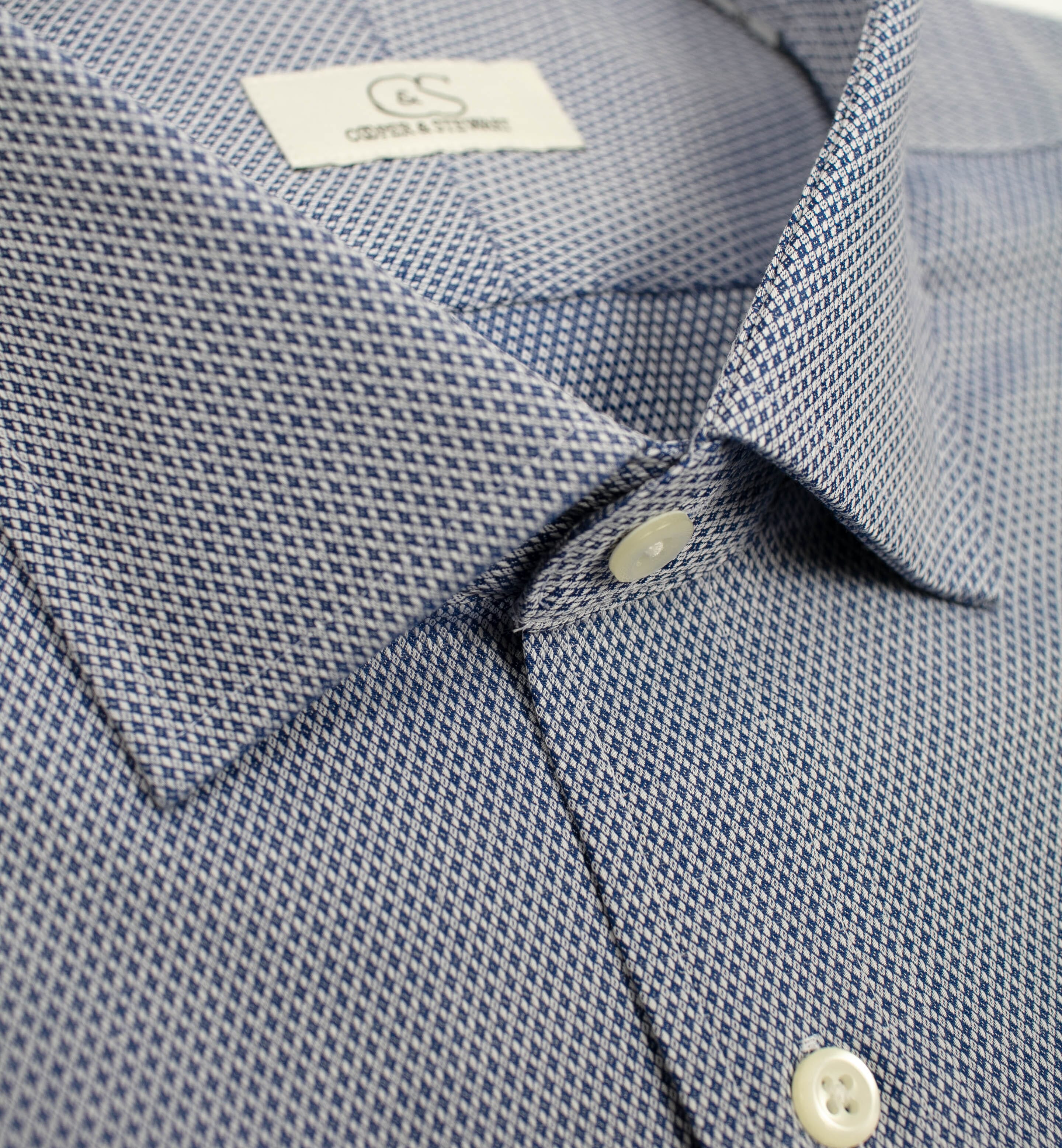 053 TF SC - Blue Diamond Dobby Tailored Fit Spread Collar Dress Shirt Cooper and Stewart 
