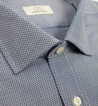 053 TF SC - Blue Diamond Dobby Tailored Fit Spread Collar Dress Shirt Cooper and Stewart 