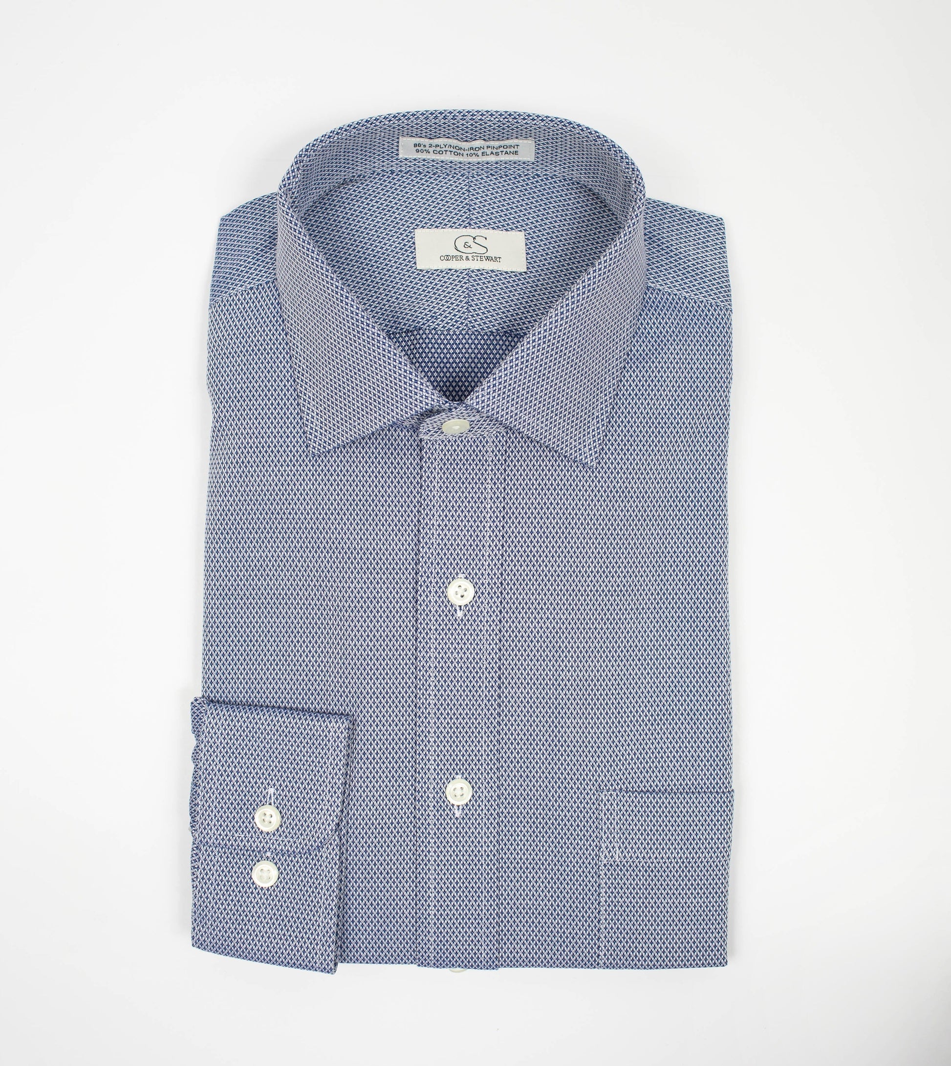 053 TF SC - Blue Diamond Dobby Tailored Fit Spread Collar Dress Shirt Cooper and Stewart 